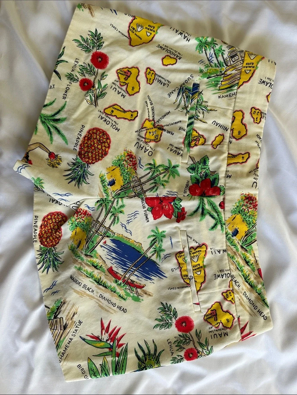 J. Crew Cream Tropical Map Print Button-Front Shorts